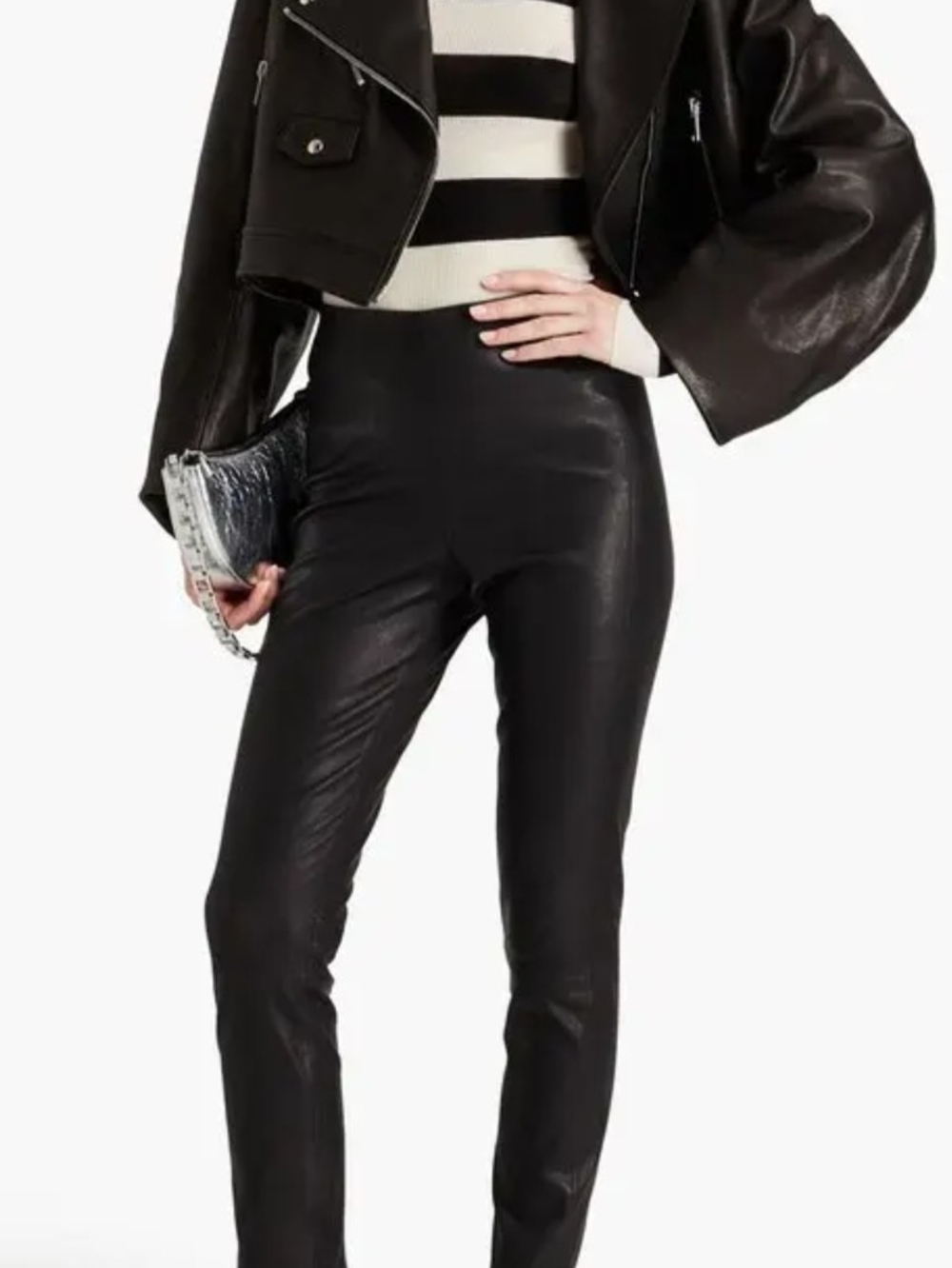 Rag And Bone Simone Black Leather Slim High-Waist Pants Women's Size 00